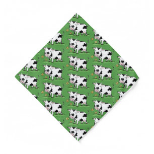 Cute cow in green field cartoon illustration  bandana
