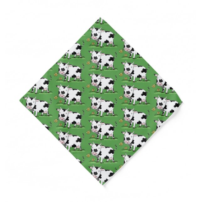 Cute cow in green field cartoon illustration  bandana (Front)
