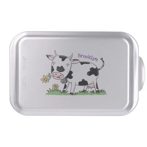 Cute cow in green field cartoon illustration cake pan