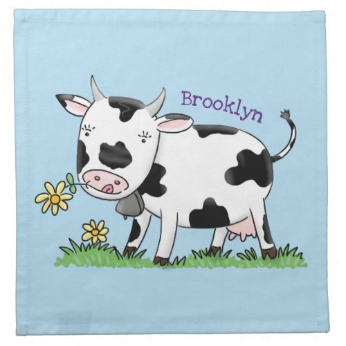 Cute cow in green field cartoon illustration cloth napkin