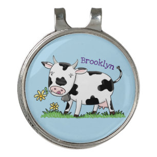 Cute cow in green field cartoon illustration golf hat clip