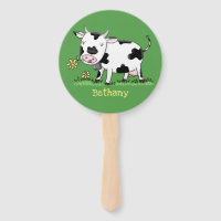 Cute cow in green field cartoon illustration