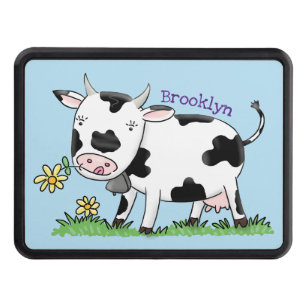 Cute cow in green field cartoon illustration hitch cover