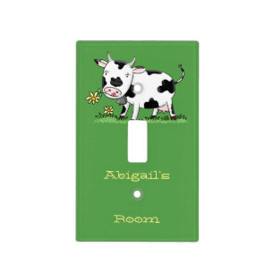 Cute cow in green field cartoon illustration  light switch cover