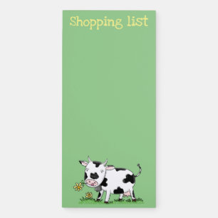 Cute cow in green field cartoon illustration magnetic notepad