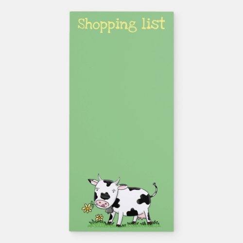 Cute cow in green field cartoon illustration magnetic notepad