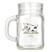 Cute cow in green field cartoon illustration mason jar | Zazzle