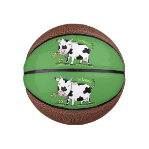 Cute cow in green field cartoon illustration mini basketball