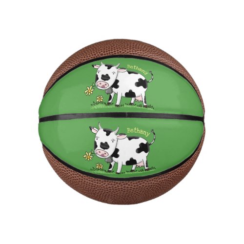 Cute cow in green field cartoon illustration mini basketball