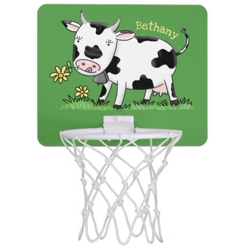 Cute cow in green field cartoon illustration mini basketball hoop