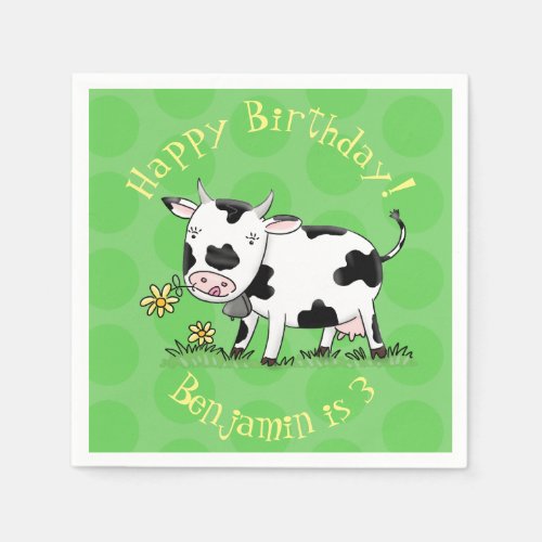 Cute cow in green field cartoon illustration napkins