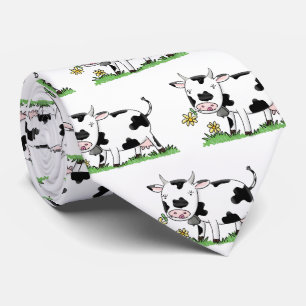 Cute cow in green field cartoon illustration neck tie