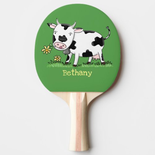 Cute cow in green field cartoon illustration ping pong paddle