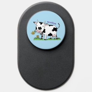 Cute cow in green field cartoon illustration PopSocket