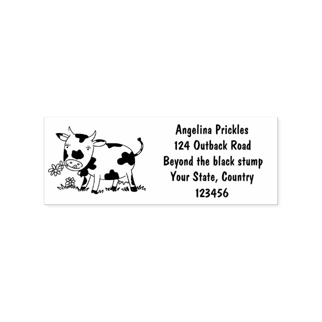 Cute cow in green field cartoon illustration  rubber stamp (Imprint)