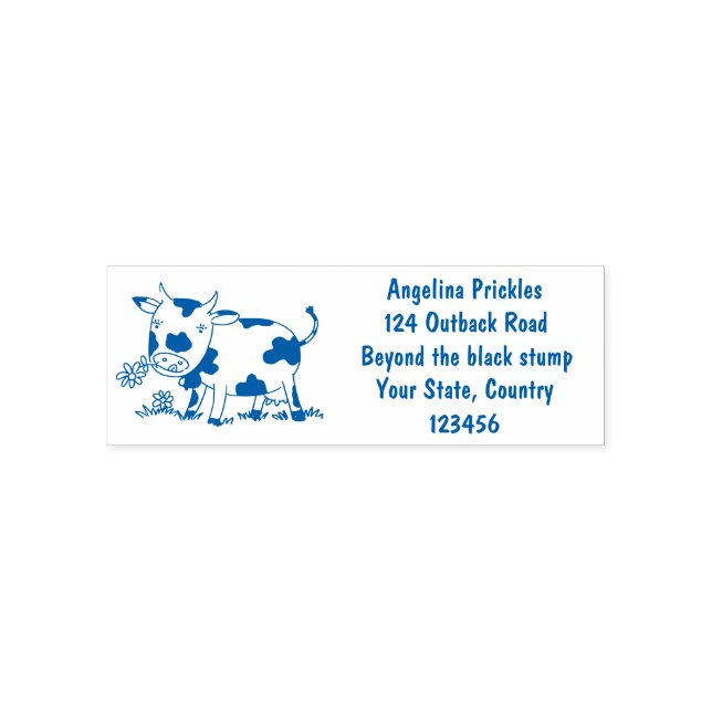 Cute cow in green field cartoon illustration  self-inking stamp (Design)