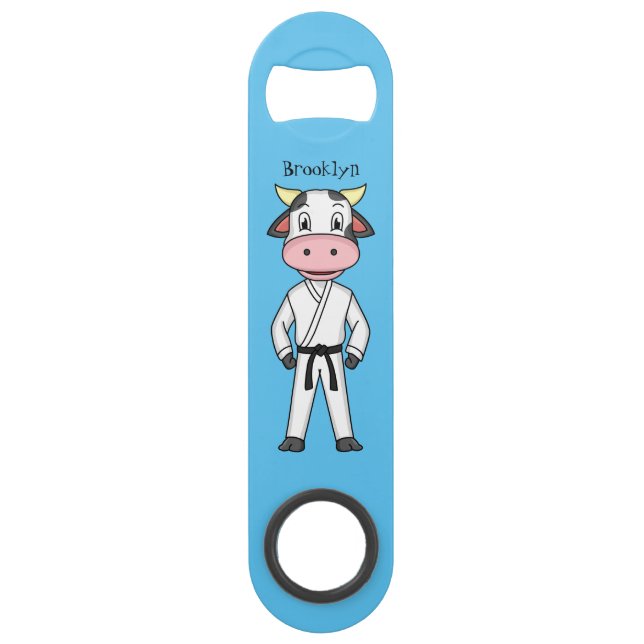 Cute cow in kung fu suit cartoon  bar key (Front)