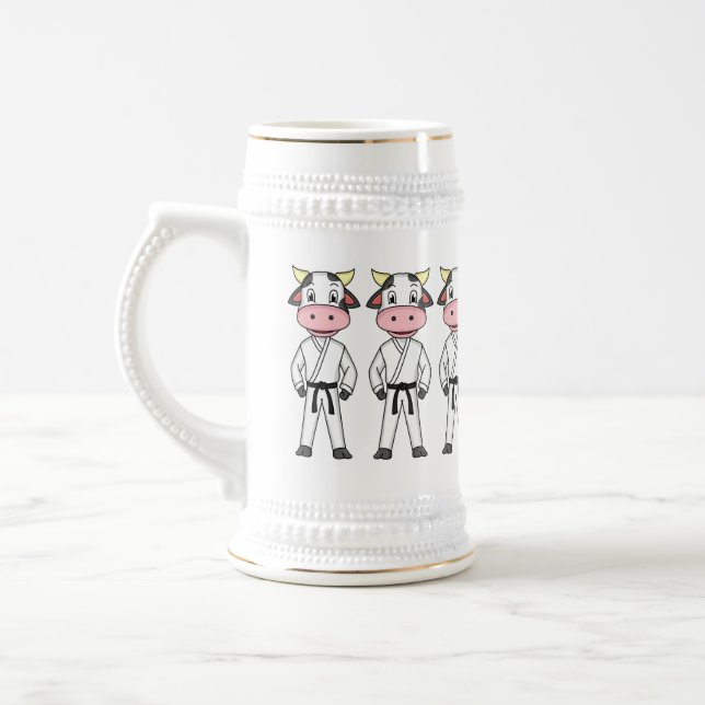 Cute cow in kung fu suit cartoon beer stein (Left)