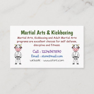 Cute cow in kung fu suit cartoon business card