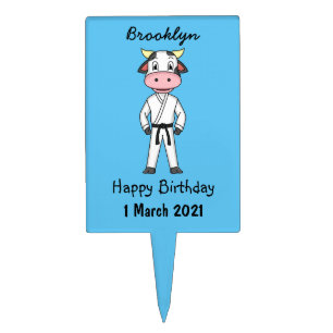 Cute cow in kung fu suit cartoon cake topper