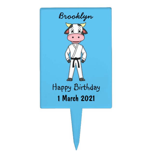 Cute cow in kung fu suit cartoon cake topper (Front)
