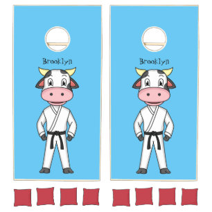 Cute cow in kung fu suit cartoon  cornhole set