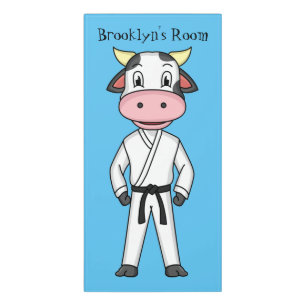 Cute cow in kung fu suit cartoon door sign