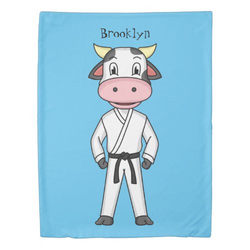 Cute cow in kung fu suit cartoon duvet cover