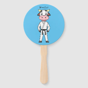 Cute cow in kung fu suit cartoon  hand fan