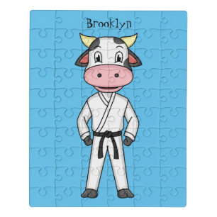 Cute cow in kung fu suit cartoon  jigsaw puzzle