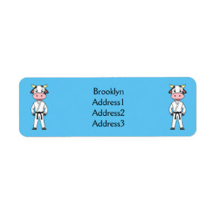 Cute cow in kung fu suit cartoon label