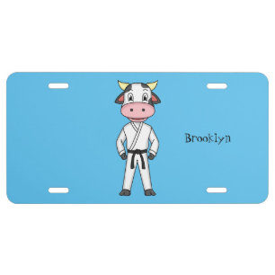 Cute cow in kung fu suit cartoon license plate