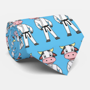 Cute cow in kung fu suit cartoon  neck tie
