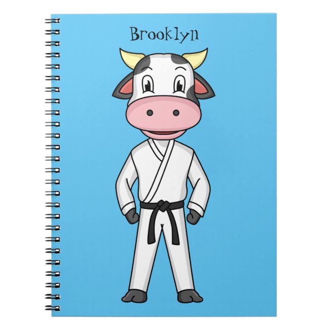 Cute cow in kung fu suit cartoon  notebook (Front)