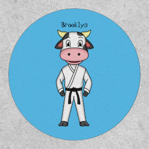 Cute cow in kung fu suit cartoon patch
