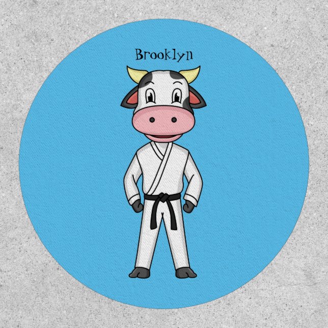 Cute cow in kung fu suit cartoon patch (Front)
