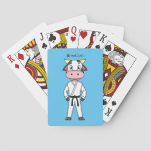 Cute cow in kung fu suit cartoon poker cards