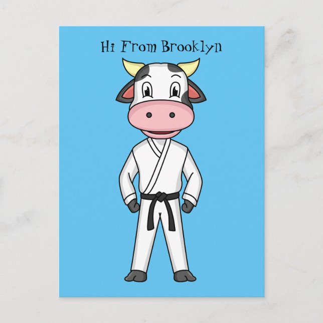 Cute cow in kung fu suit cartoon  postcard (Front)