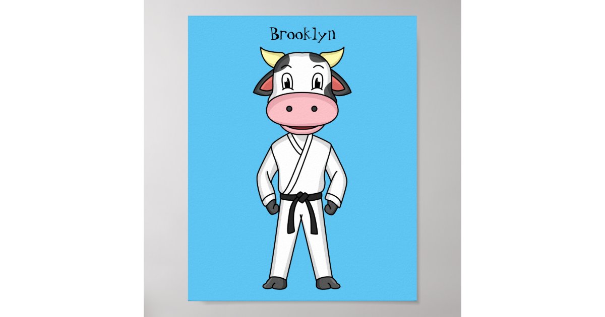 Cute cow in kung fu suit cartoon poster | Zazzle