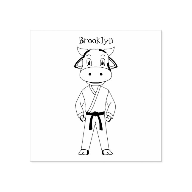 Cute cow in kung fu suit cartoon rubber stamp (Imprint)