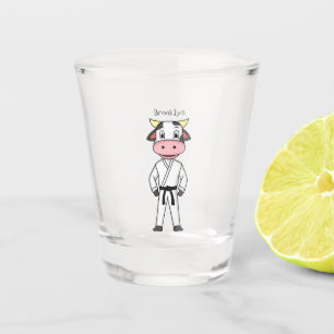Cute cow in kung fu suit cartoon shot glass