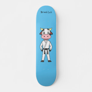 Cute cow in kung fu suit cartoon  skateboard
