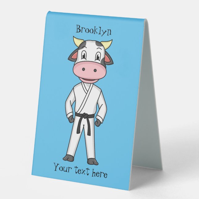 Cute cow in kung fu suit cartoon  table tent (Front)