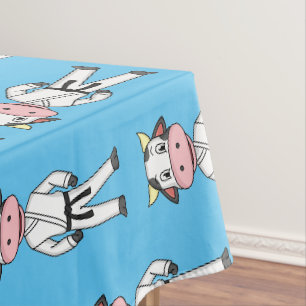 Cute cow in kung fu suit cartoon tablecloth