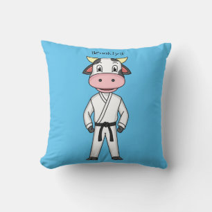 Cute cow in kung fu suit cartoon throw pillow