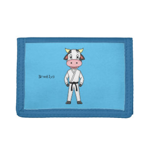 Cute cow in kung fu suit cartoon tri-fold wallet