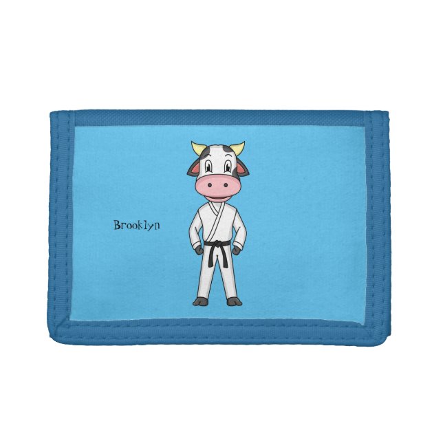 Cute cow in kung fu suit cartoon trifold wallet (Front)