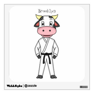Cute cow in kung fu suit cartoon  wall decal