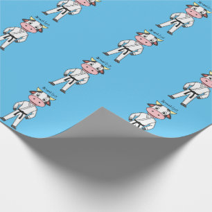 Cute cow in kung fu suit cartoon wrapping paper