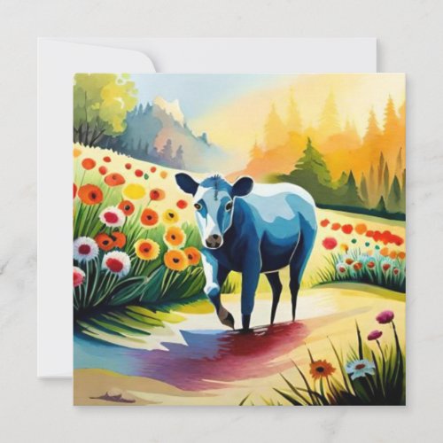 Cute cow in the floral field